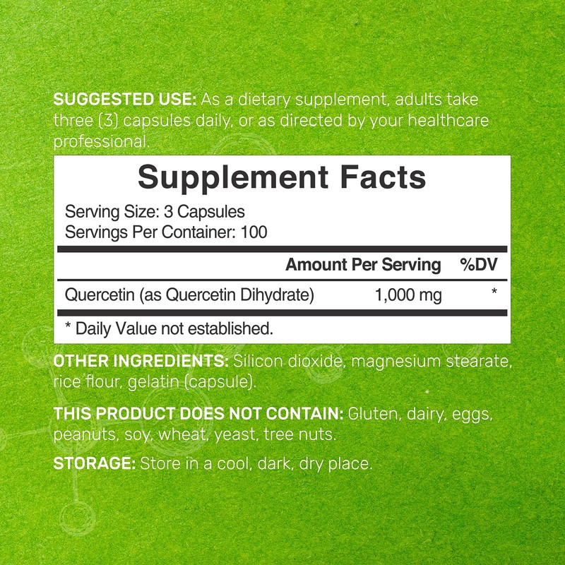 Quercetin 1,000mg Per Serving, 300 Capsules – Healthy Immune Support