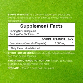 Quercetin 1,000mg Per Serving, 300 Capsules – Healthy Immune Support Supplements, High Bioavailable Flavonoids, Natural Antioxidant – Non-GMO, Soy Free, No Gluten