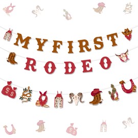 Jollyboom My First Rodeo Banner for Boys, Western Cowboy 1st Birthday Decoration Banner Red for Wild West Cowboy 1st Birthday Party