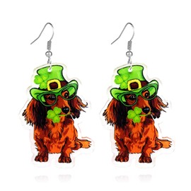 RLHRNDE St. Patrick's Day Earrings for Women Girls Irish Shamrock Animal Dog Cat Dangle Earrings Green Clover Hat Horseshoe Drop Festival Earrings Good Luck Jewelry Gift (St. Patrick's Day Dog 3)