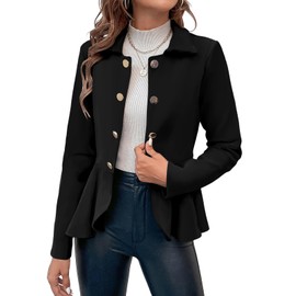 Cicy Bell Elegant Women Blazer Business Work Office Peplum Hem Jacket Open Front Herringbone Coats (US, Alpha, X-Large, Regular, Regular, Black)