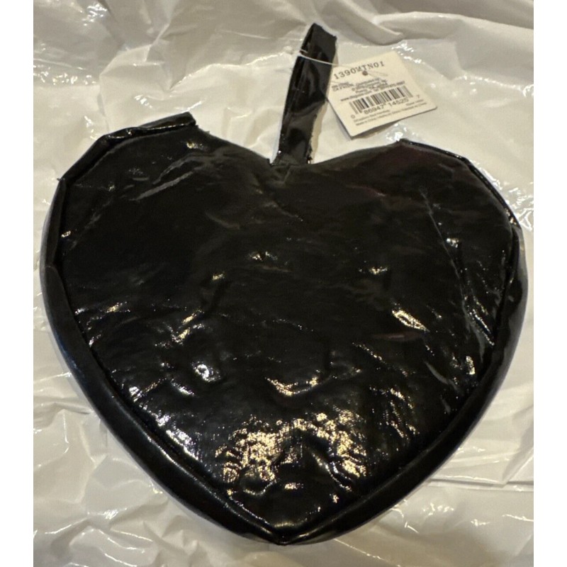 Deceptions Black Heart Shaped Skull & Crossbones Purse Wristlet, Textured,