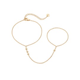 PAVOI 14K Yellow Gold Plated Beaded Hand Chain Bracelet for Women | Dainty Beads Bracelet and Ring Chain Body Jewelry