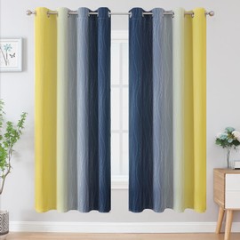 Estelar Textiler Navy Blue and Yellow Blackout Curtains 72 Inch Length 2 Panels Set, Full Room Darkening Grommet Ombre Curtains for Bedroom, Thermal Insulated Light Blocking Gradient Drapes, 52Wx72L