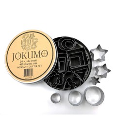JOKUMO Mini Multi Shape Fondant Cutters Set – 24 Pc Set 430 Stainless Steel - Great for Fondant and Crafting Clay- Stars, Hearts, Flowers, 5 type of Geometric Shape