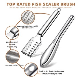 3Pieces Fish Scaler Remover Cleaner Fish Scaler Brush With Stainless Steel Sawtooth Easily Remove Fish Scales-Cleaning Brush Scraper For Chef And Home Cooks Kitchen Fish Cleaning Seafood Tools