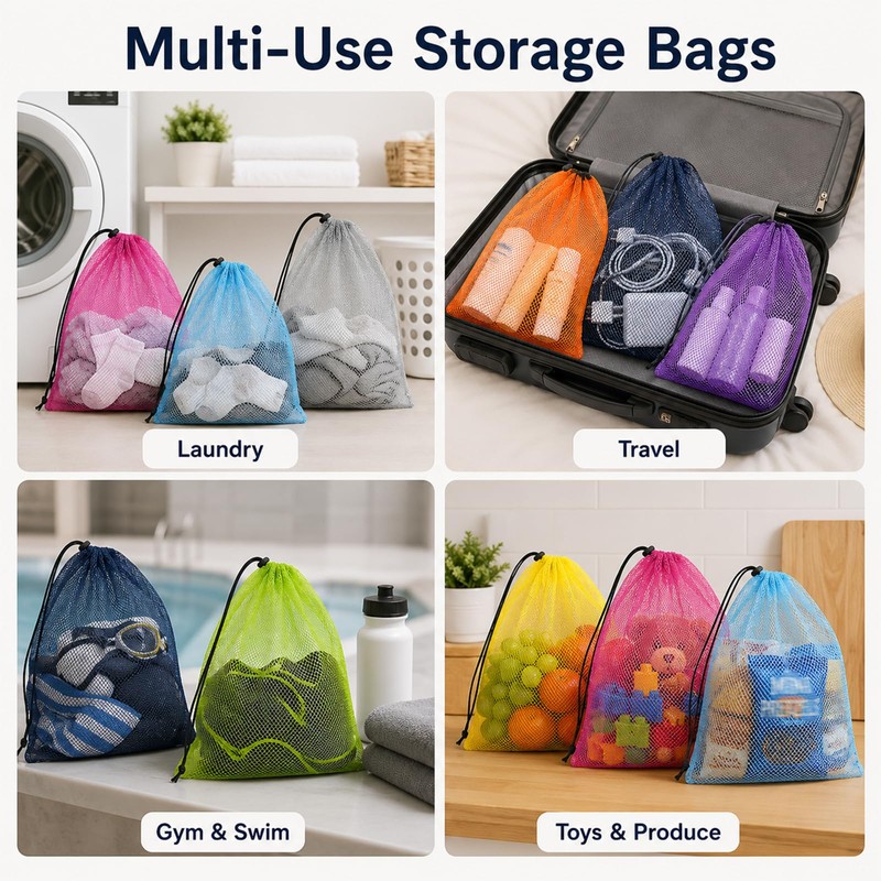 Squliicayy 10Pcs Mesh Drawstring Bags 35 x 40 cm