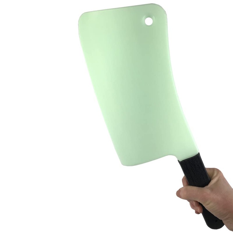Giant Plastic Butcher Knife Cleaver Jumbo Prop With Green Blade
