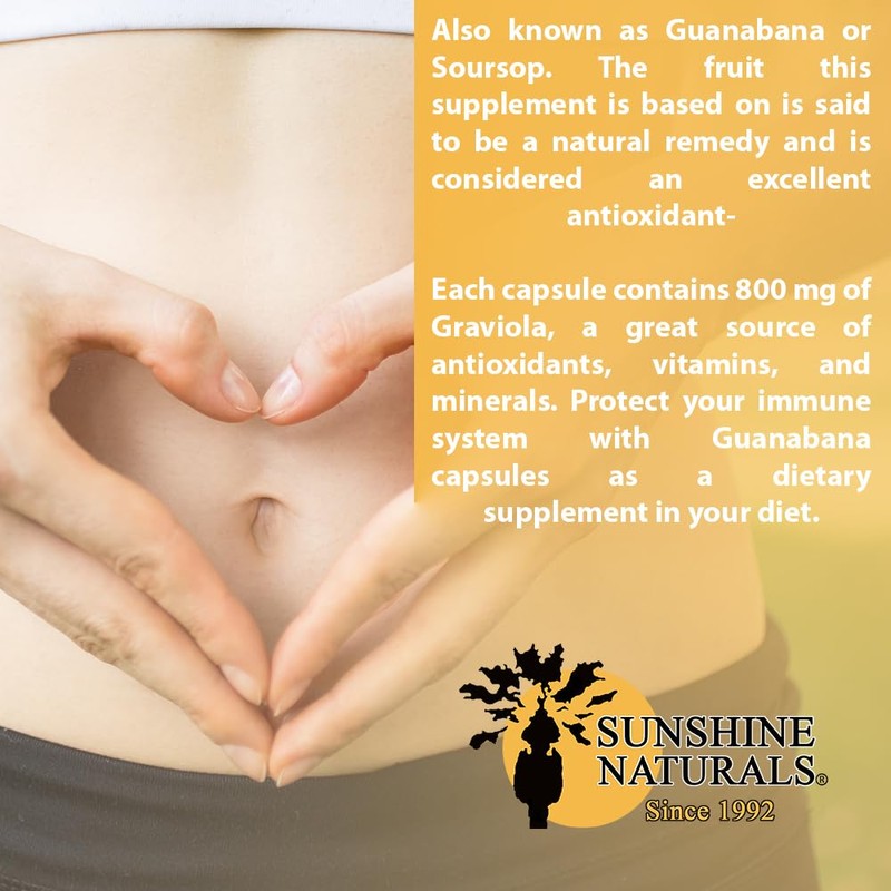 Sunshine Naturals Graviola Supplement. Immune Support, Digestive Aid, Antioxidant Defense,