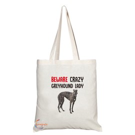 TB264 Beware Crazy Greyhound Lady Novelty Present Gift Printed Eco-Friendly Stylish Long Handled Tote Shoulder Bag
