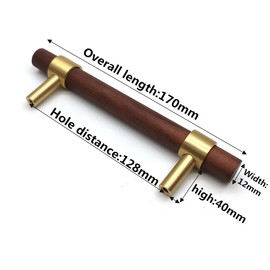 SYZOW Pack of 6 Wooden Handles for Cabinets Cabinet Handles Walnut 128 mm Hole Spacing Handles for Kitchen Cabinets Cabinet Handles Door Handles Drawer Handle Push Handle Handles Brass