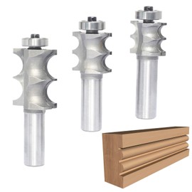 Akylin 3Pcs Double Beading Router Bits 1/2" Shank,Cutting Height 3/4",7/8",1-3/8" Pair Beads,Dual Bead Columns for Furniture Molding,Perfect Edge Mould Cutter for Shelf with Ball Bearing Guided