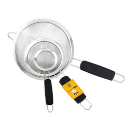 Pack of 3 Black Sieves and Strainers Set - Metal Sieve Stainless Steel, Fine Mesh Strainer Kitchen Sieve Fine Mesh, Sive Cooking, Flour Sieve for Baking - Rust Free Seive