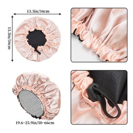 QIUTIMIY Satin Bonnet for Curly Hair,Bonnet Hair Wrap for Sleeping with tie, Hair Bonnet for Long Braid Hair,Pink&Black