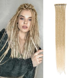 LyoRuSi Thin 0.6cm Dreadlocks Extensions 24 Inch Single Ended Dreads Synthetic Straight Hippie Style Dread 10 Strands Handmade SE Crochet Dreadlock Extensions (27/613# Light Brown to Blonde#)