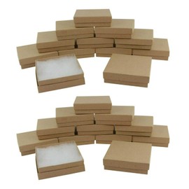 boxdisplays 24 Pcs Kraft Brown Cardboard Boxes Jewellery Gift Box with Lids for Pendant Drop Earrings Rings Brooch Necklace Display, 90x90x26mm