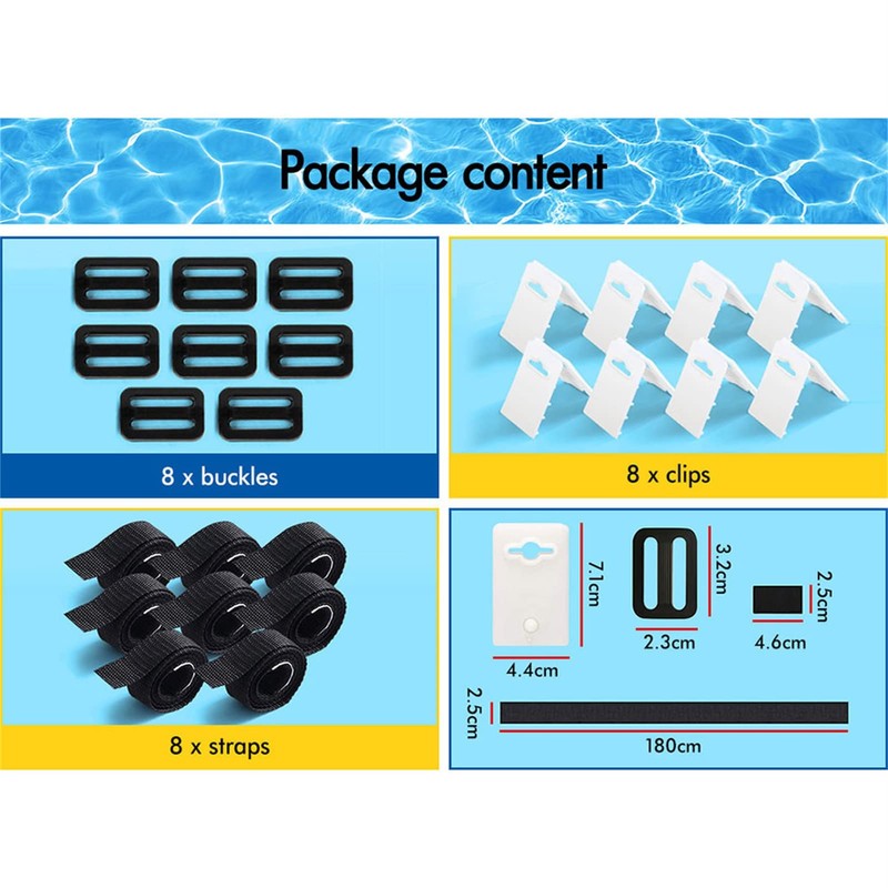 ALFORDSON Pool Cover Roller 8PCS Straps Kit Solar Swimming Pool