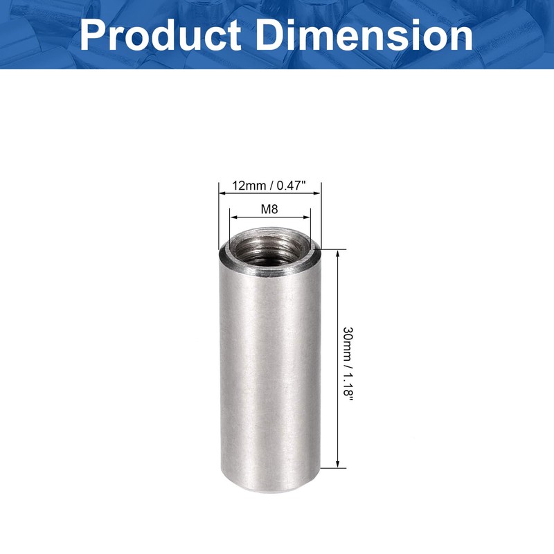 MroMax M8x30mm Round Connector Nuts, 304 Stainless Steel Threaded Sleeve