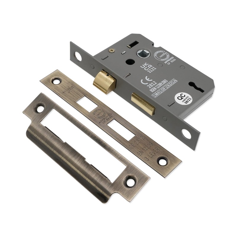 Infinity Decor CE Approved 2.5” Antique Brass 3 Lever Mortice