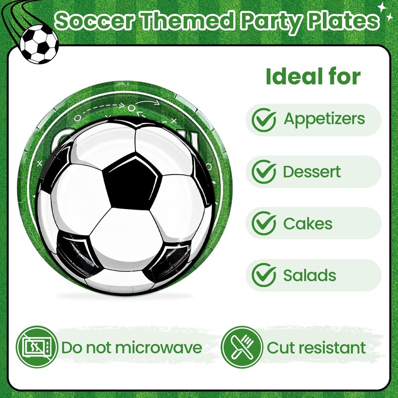 100 Pcs Soccer Paper Plates and Napkins Disposable for Party,