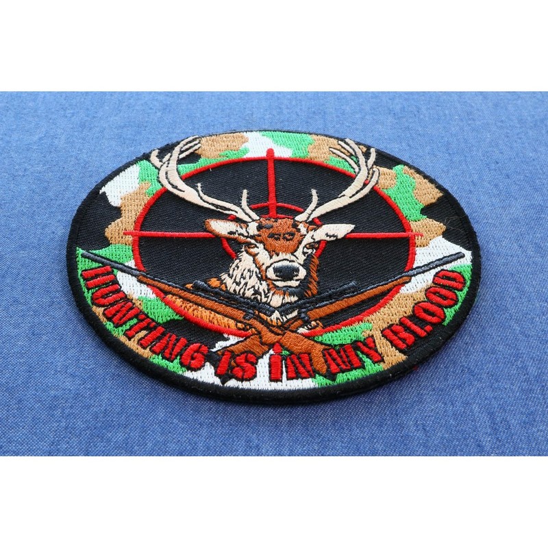 Deer Hunter Patch - 4x4 inch. Embroidered Iron on Patch