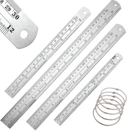Set 4 Piezas Reglas Acero Inoxidable Metalicas Arquitecto Ingeniero Reglas Rectas 15/20/30/40cm Plateado Doble Lateral Alta Calidad Reglas Metalicas Con Aros