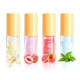 MLSMILE Hydrating Lip Oil - No-Sticky Gloss Lip Balm Lip Care 4-Extract Lip Oil Set for Long Lasting Moisturizing & Nourishment for Dry Lips(Vanilla, Peach, Grapefruit, Mint)