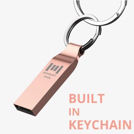MOSDART Waterproof 32GB USB2.0 Flash Drive, FAT32 Metal Memory Stick with Keychain, for System Back, Data Storage, Rose Gold