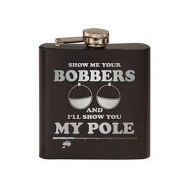 Rogue River Tactical Funny Fishing Flask Bobbers Fishing Pole Stainless Steel Hip Flask Premium Matte Black Makes a Great Gift For Him Dad Father Gag Joke Gift