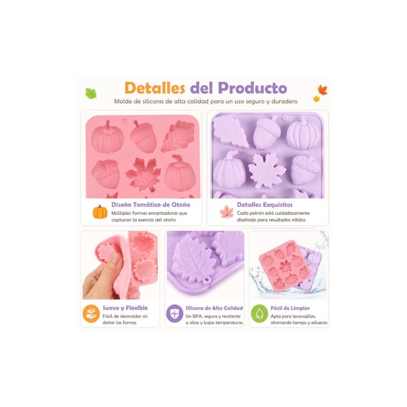 2 Piezas Moldes Silicona de Otoño 3D,18 Cavidades,con Formas de