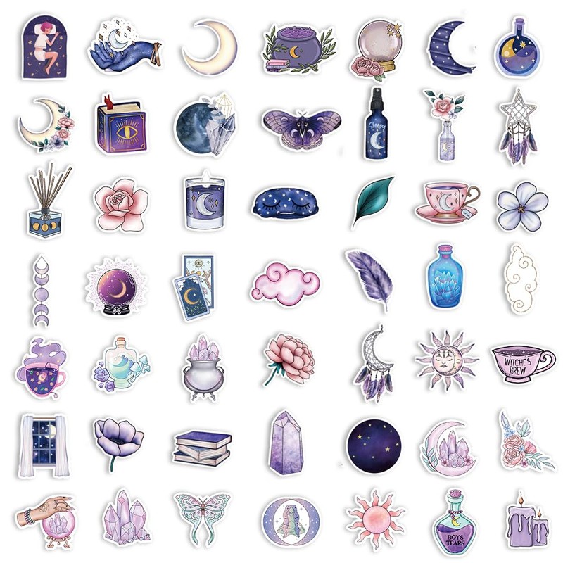 150PCS Midnight Magic Moon Stickers,Fantasy Aesthetic Stickers for Water Bottles,Waterproof