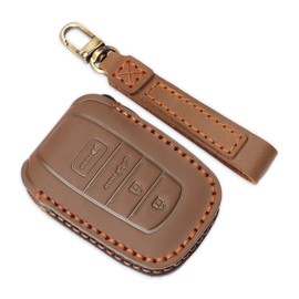 INTGET for 2022-2024 2025 Toyota Tundra Key Fob Cover, for 2023 2024 2025 Sequoia Key Fob Case, for Camry 2025 Leather Key Cover, for 2024 Grand Highlander, for 2024 Tacoma (Brown)