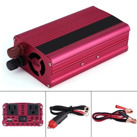 FOSA 1500W Car Power Inverter, 12V DC to 110V AC Converter with Dual 3.1A USB Port and AC Outlets, Red, for Car, Small Electronics