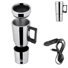 HERCHR Electric Tea Kettle, 300ml Car Electric Kettle 12V Stainless Steel Electric In-car Travel Heating Cup Car Water Heater Travel Portable Heating Cup with Lid for Most Car Cup Holders, 6.5X19.5cm