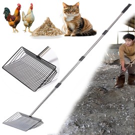 10 in Extra Large Chicken Poop Scooper,4-in-1 Stainless Steel Handle, Adjustable Chicken Coop Accessories, Suitable for Chicken Coop Cleaning Cat Litter Other Heavy Duty Poop Scoop（Extra Large）