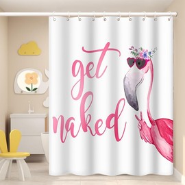 Umpoo Get Naked Shower Curtain for Bathroom Funny Flamingo Pink Tropical Animals Shower Curtain Waterproof Polyester Fabric Modern Home Decor Bath Curtain with Hooks, 65x72 Inch