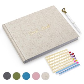 Gatyko Elegant Linen Wedding Guest Book - Baby Shower Guest Book - Polaroid Wedding Guest Book with 3 Sheets of Picture Corner Stickers and 1 Pen -A Stylish Sign-in Book for Guests (Off White)