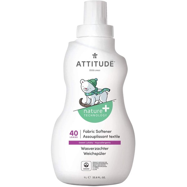 ATTITUDE Baby Fabric Softener, Hypoallergenic, Non-toxic, ECOLOGO Certified, Sweet Lullaby, 33.8 Fluid Ounce, 40 Loads