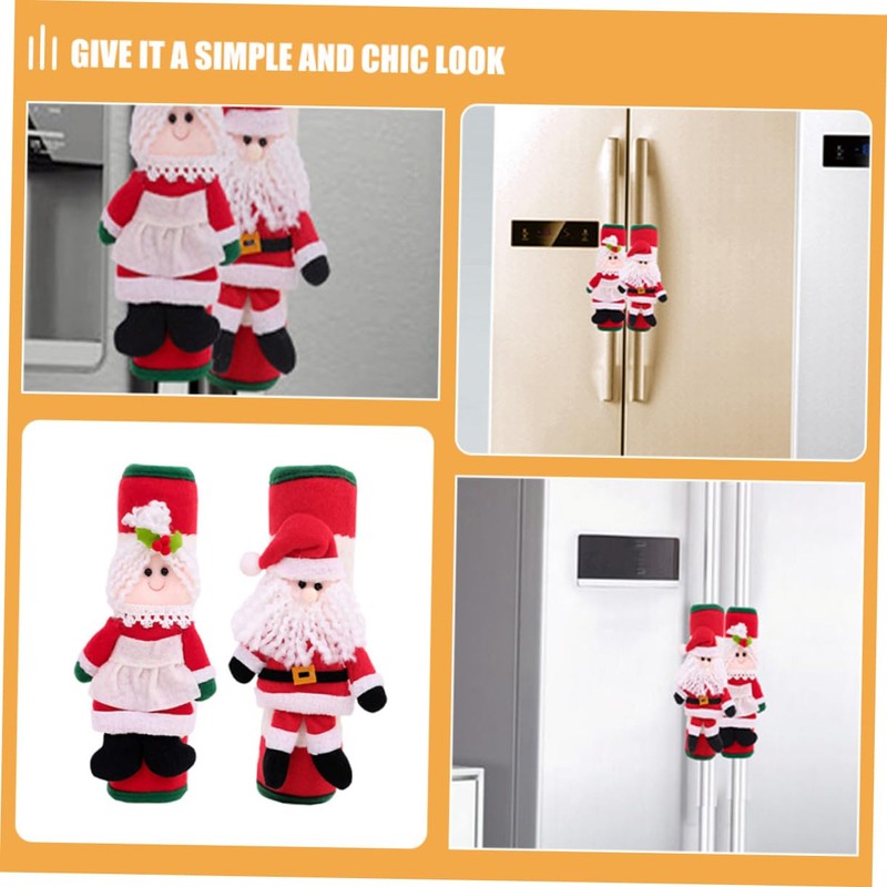 TEHAUX 4pcs Santa Claus Fridge Handle Covers Christmas Kitchen Decorations