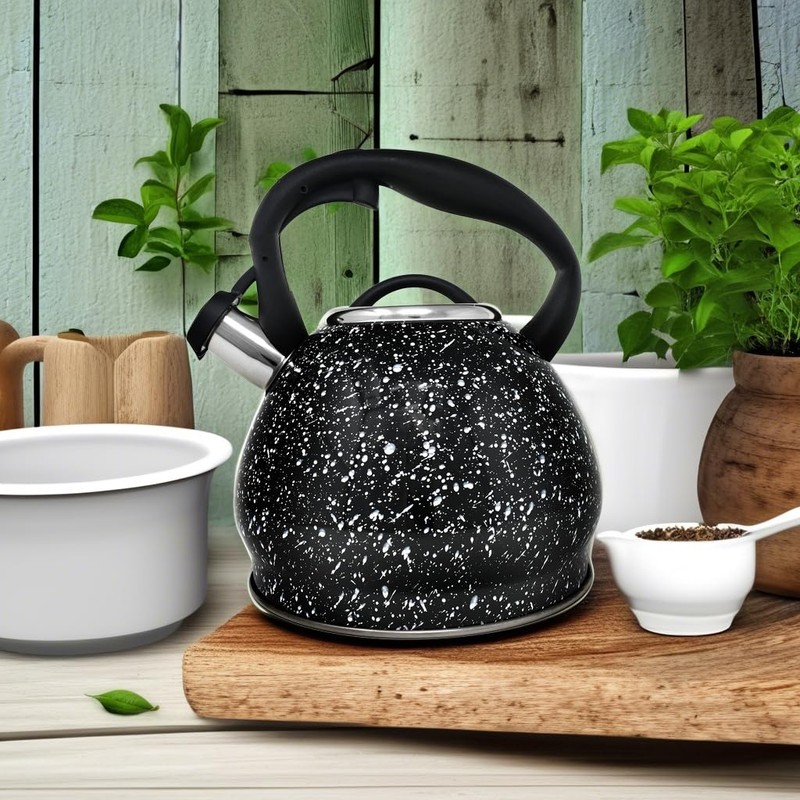 Norpro Stainless Steel Whistling Tea Kettle, Black 9.5" x 9"