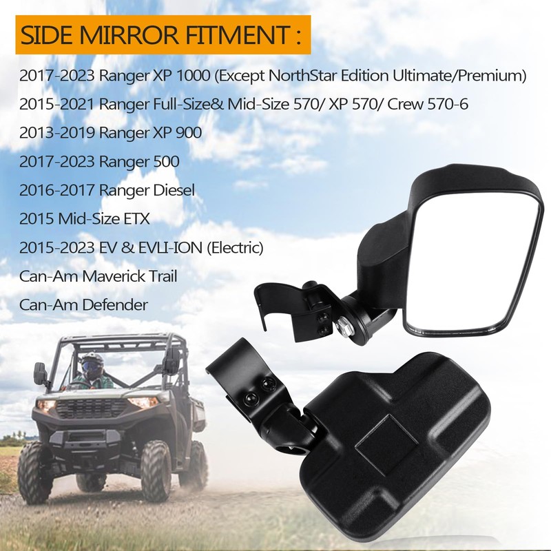 UNIGT UTV Rear Side View Mirrors Compatible with 2015+ Polaris