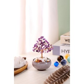 JSDDE Amethyst Crystals Tree Reiki Healing Crystal Stone Tree Figurines Tumbled Stones Money Tree Gifts