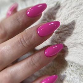 MABKJLF Short Press on Almond Nails - Pink Fake Full Cover Solid Color False Nails with Glue - Rose Pink Glossy Acrylic Manicure Artificial Nails for Women Girls - 24Pcs