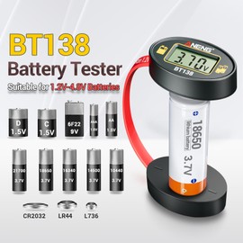 ANENG BT138 Portable Battery Tester for Universal AAA,AA,C,D,9V,F,6F22 Batteries,1.5V/3V Button Batteries Detector,LCD Display Voltage Power Checker,Compact Design for Home & Travel