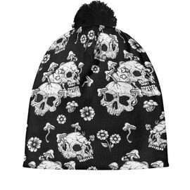 ELEDIZI Cute Winter Hats for Women Cold Weather Knit Beanies for Women with Pom Pom, Gothic Skull Mushroom and Floral, One Size