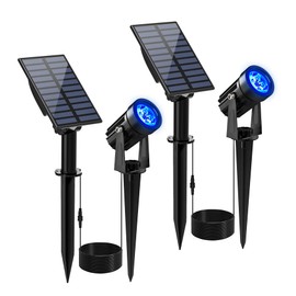 CREPOW Blue Solar Spot Lights Outdoor,2 Pack Solar Landscape Spotlights IP65 Waterproof 9.8ft Cable, Auto On/Off Outdoor Wall Lights for Garden Yard Driveway Porch Walkway Pool (1-in-1)