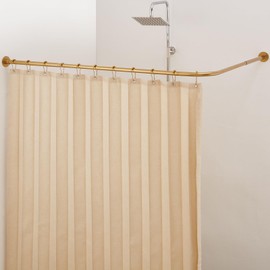 Crkmire Corner Shower Curtain Rod, [24"-37"] x [24"-37"] Adjustable L Shaped Shower Rod No-Sagging Square 90 Degree Curved Curtain Rod for Bathroom with 12 Hooks & Ceiling Support - Gold