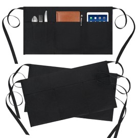 BOHARERS Pack de 3 delantales de servidor con 3 bolsillos, impermeable al aceite y al agua, delantal corto de medio cintura para camarero o camarera