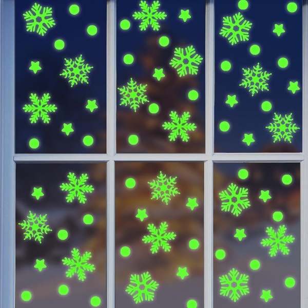 KAIRNE Snowflake Window Stickers,Glow in The Dark Snowflake Stickers,Christmas Window