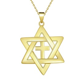 Jewish Messianic Star of David Necklace for Women Magen David Charm Cross Pendant Necklace 925 Sterling Silver Cross Magen David Star Necklace Jewish Jewelry Christmas Gifts FP0027W